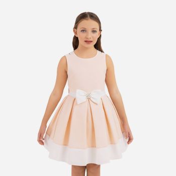 Robe de cérémonie à dos décollette  - Saumon/Blanc - Pamina