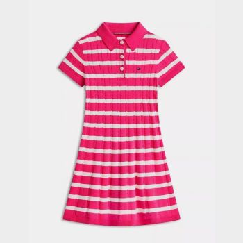 Robe polo rayée en tricot torsadé - Rose/Blanc - Tommy Hilfiger