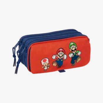 Trousse Super mario 3 compartiments - Rouge/bleu - Safta