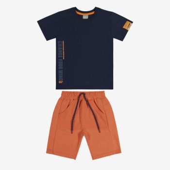 Ensemble T-shirt et bermuda garçon - orange/bleu - Quimby