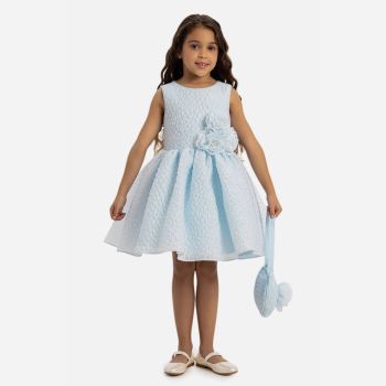 Robe de cérémonie gaufré + sac à main - Bleu clair - Pamina