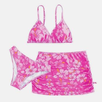 Maillot de bain 3 pces fleuri - Rose
