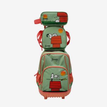 Ensemble Sac trolley + trousse + sac à goûter Snoopy 44cm - Vert/Orange - Peanuts