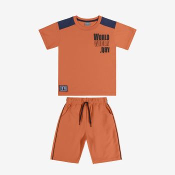 Ensemble t-shirt et bermuda World widen - Orange - Quimby