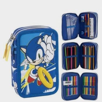 Trousse à crayons Super Sonic 44pièces - Bleu/Jaune 