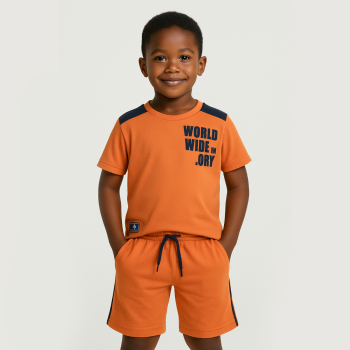 Ensemble t-shirt et bermuda World widen - Orange - Quimby