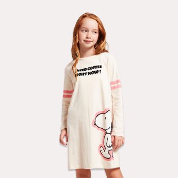 Robe de nuit fille I need coffee right now - Beige