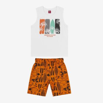 Ensemble T-shirt démembré et bermuda cocotier - Blanc/Orange - Bee Loop  