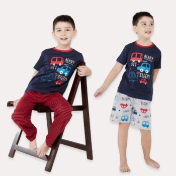Pyjamas 3 pces, culotte, pantalon et T-shirt pour garçon  - Multicolore - Juniors