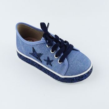Sneaker fille jeans à lacets - Bleu - Molékina