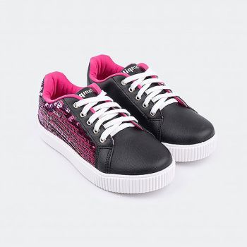 Sneaker fille à lacets et strass - noir/rose