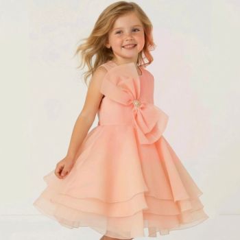 Robe de cérémonie à nœud et broche - Saumon - Juniors